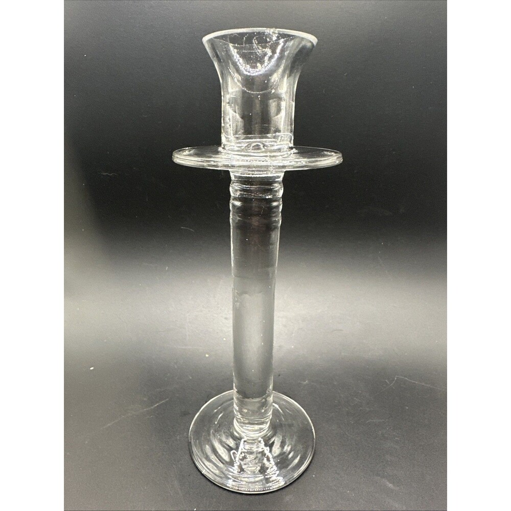 Classic Style Tall Clear Glass Taper Candle Candlestick Holder w Drip Catcher